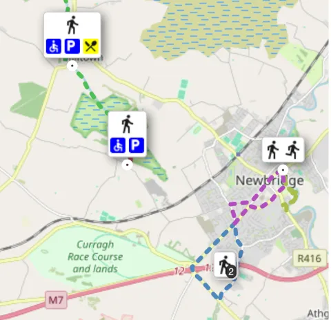 Close-up of in-app map view showing trails and trailheads